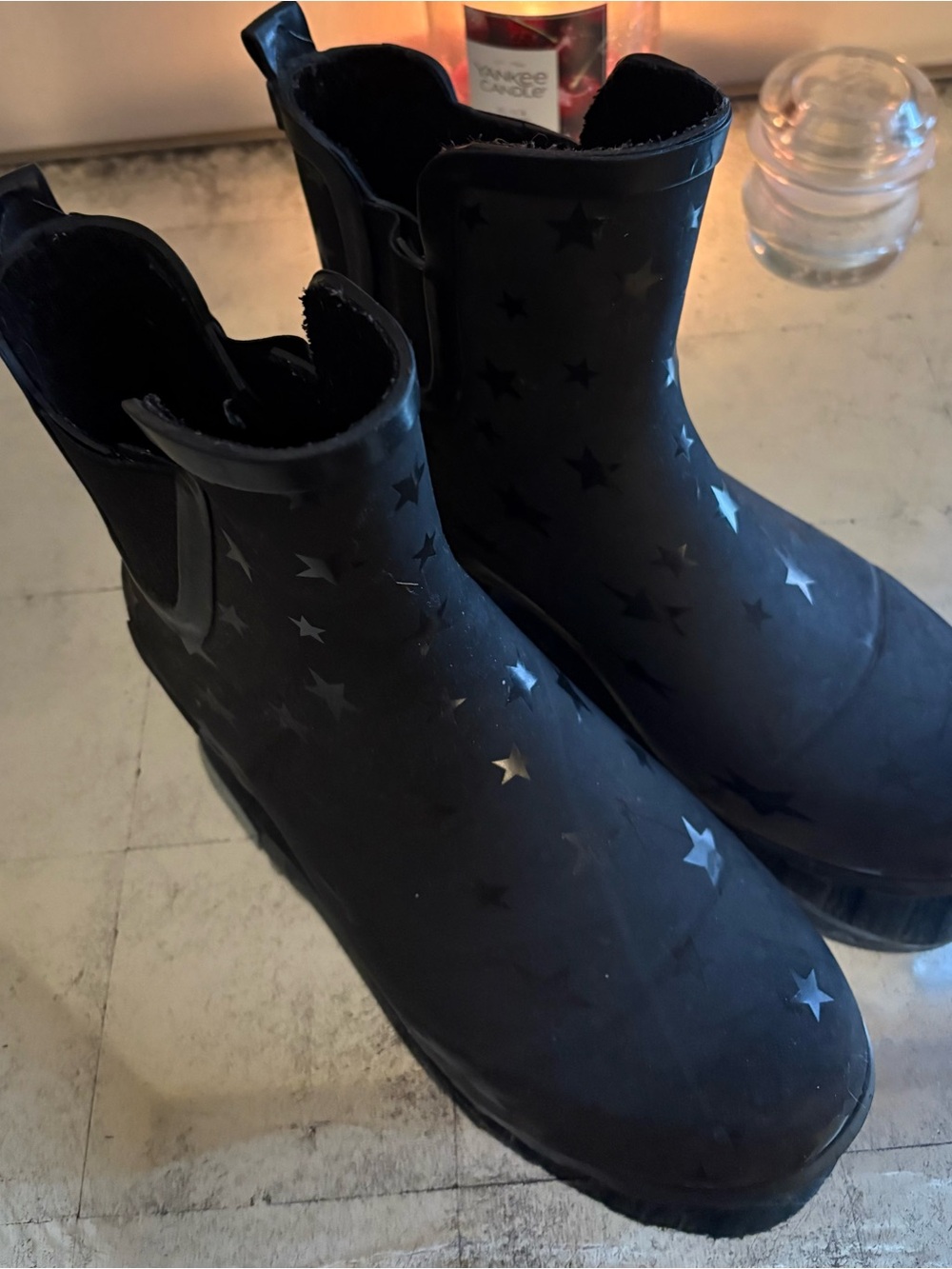 Women’s Black Star-Pattern Winter Rain Boots